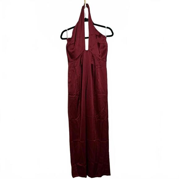 Petal & Pup‎ Wine Red Satin Halter Wide Leg Jumpsuit NWT Size Large - Picture 1 of 5